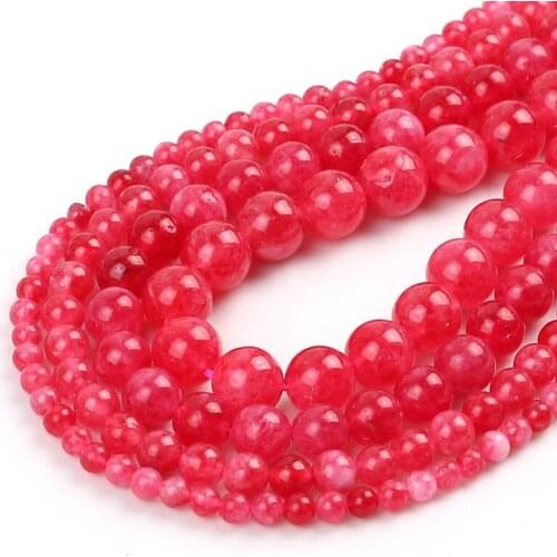 Natural Angelite Stone Red Rhodochrosite Beads Smooth Round Loose Spacer Beads For Jewelry Making DIY Bracelet 15" 6/8/10/12mm