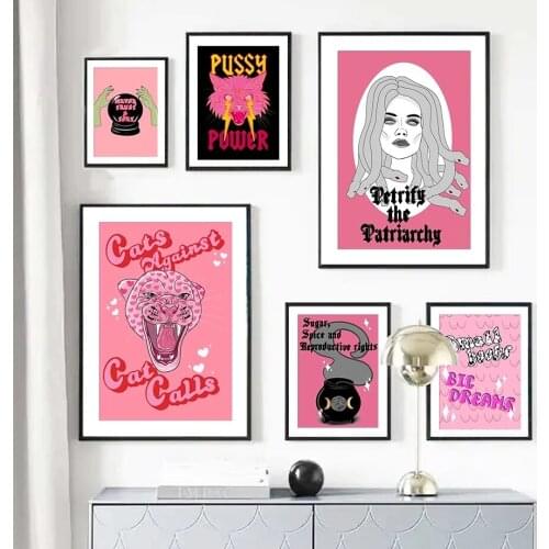 Home Decor Painting Feminist Pink Panther Medusa Canvas Print Poster Modern Wall Art Modular Picture Bedroom Background No Frame
