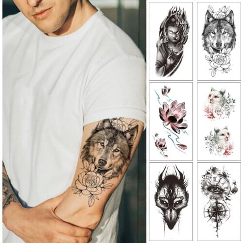 Sketches tattoo designs tattoo Cat peacock Rose stickers Wolf rose tattoo waterproof temporary tattoos for women men body art