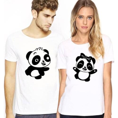 Cartoon Print Panda Couple T Shirt for Lovers Summer New Short-sleeved O-neck T-shirt Plus Size Tops Summer T-shirt Women