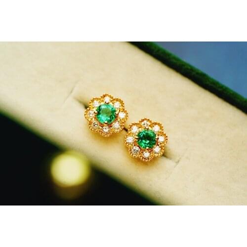 JHY427 Solid 18k Gold Nature Green Emerald Earrings for Women Fine Jewelry Birthday Presents