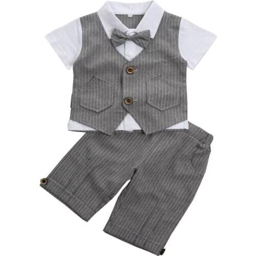 Boys Clothing Sets Summer Baby Boy Clothes Suit Short Sleeve Bowtie Tops Shirt + Shorts 2PCS Outfits Set For Kids Set 0-4Y