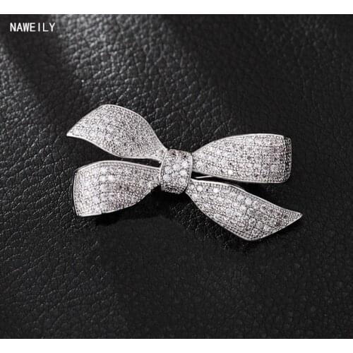 Fashion Bow Micro Pave AAA Zircon Brooches Pins Scarves Cloth Accessories Women Bijoux Jewelry Gift NWLHR-2150006