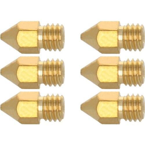 MroMax 5/6/10pcs New M6 3D Printer Nozzle Copper Male Thread Spray End Aperture 0.2/0.3/0.4/0.5/0.6/0.8/1mm Total Size 13*6mm