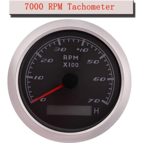 New 7K RPM Tach Tachometer Gauge 85mm Tachometer For Boat Car Gasoline Diesel 12V 24V With Hour meter Red Backlight