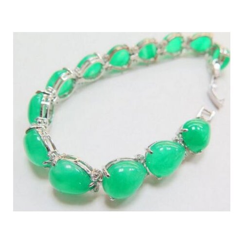 New White Alloy & Green Oval Jade Jadeite Bead Womens Bracelet