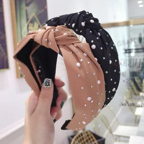 Shining Pearls Rhinestone Hairband Fashion Women Headband Solid Color Knot Hair Hoop Ornament Girls Hair Accessories