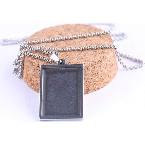 Onwear 2pcs 18x25mm rectangle cabochon base stainless steel blank pendant trays with 60cm jewelry chain for necklace making