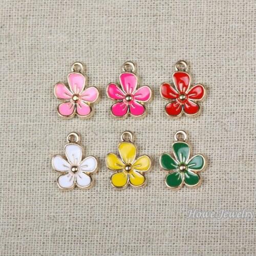 Wholesale 60 pcs Enamel Alloy Gold-color Jewelry Mixed flower Pendants charms for bracelet necklace DIY jewelry making