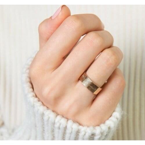 Custom 925 sterling silver Fingerprint Ring Name Silver Engagement Rings Engraved Pattern Name Lover Ring Memorial Gift