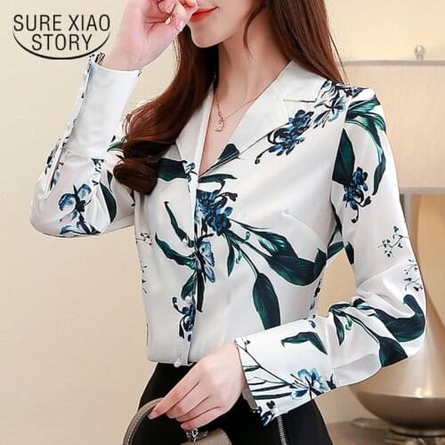 2020 Autumn New Women Blouse Tops Loose Long Sleeve Printed Shirt Women Notched Casual Chiffon Women Blouses Blusas Mujer 10486