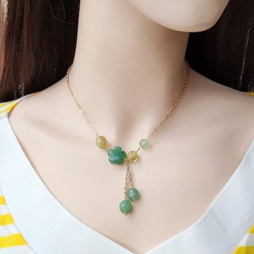 Korean Fresh Fashion Elliptical Dongling Chalcedony Pendant Necklace Simple Golden Sand Coloured Glaze Charm Chokers Necklace