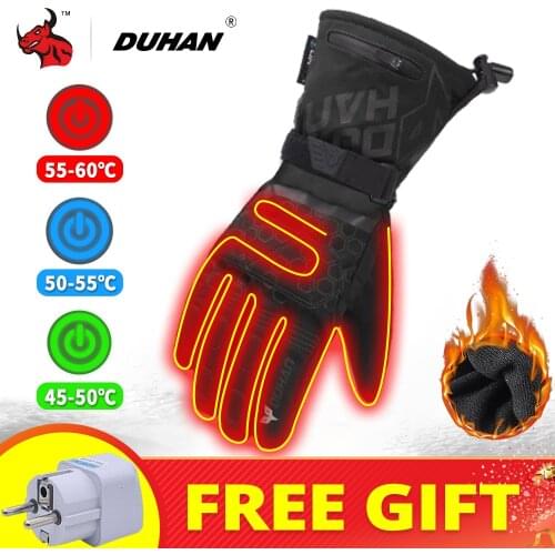 DUHAN Heating Gloves Guantes Para Moto Winter Thermal Heated Gloves Battery Power Windproof Motorcycle Riding Gloves Waterproof