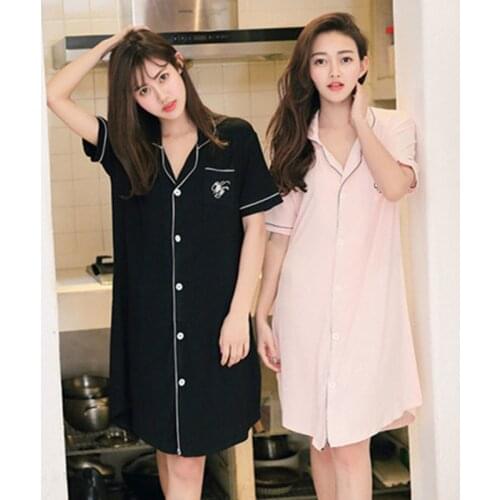 CYNTHRA Sleepwear Womens Sexy Cotton Cardigan Lapel Short Sleeve Nightdress Comfort Soft Breathable Female Homewear Nightgowns