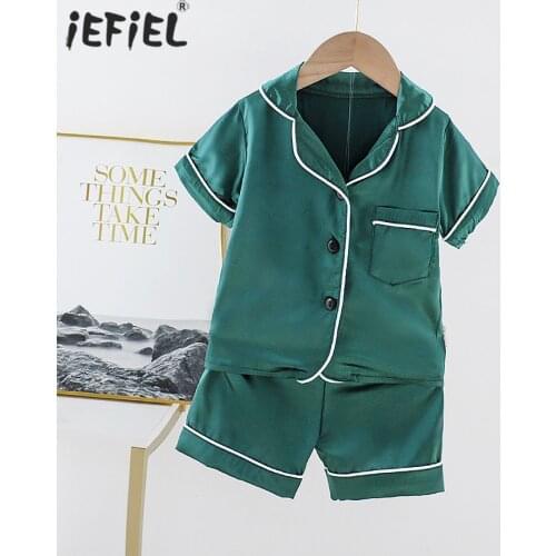 Short Sleeve Child Blouse Tops+Shorts Sleepwear Pajamas Kids Clothes Baby Pajama Sets Boys Girls Solid Color Nightgown Outfits