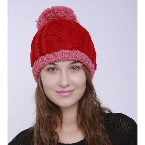 Xmas Womens Winter Pom Pom Beanie Handmade Crochet Chunky Cable Beanies Thick Knit Warm Fashion Hat Soft Skull Cap For Girl