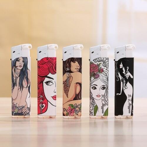 Cute Creative Beauty Pattern Butane Inflatable Lighter Windproof Torch Lighter Cute Lighters Bulk Lighter Case Lighter Vintage