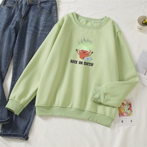Kawaii Cartoon Cactus Plant Hoodie Cotton Sweatshirt Long Sleeve Basic Cool Hoodies for Women Tops Long Sleeve Winter Clothes