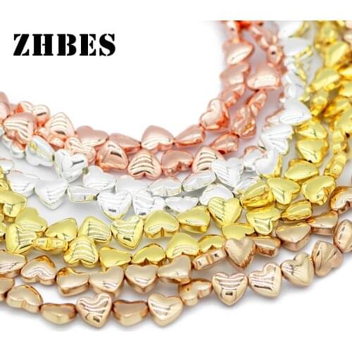 ZHBES 6x5MM Natural Stone Gold Silver Love Heart Hematite Heart Shape Spacer Loose Beads For DIY Jewelry Making Bracelet Finding