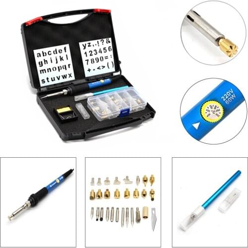 Thermoregulator Soldering Iron Wood Carving Embossing Burning Pyrography Pen Tool and Soldering Tips Blade Stand Kit