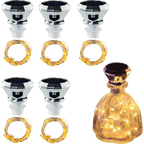 5pcs/lot 20leds Outoor Solar Diamond Bottle Lights String Festival Garland Copper Wire Fairy Lamp for Wedding Christmas Decora