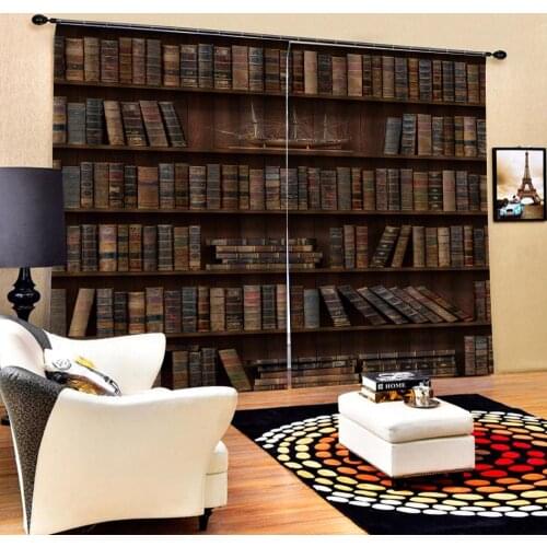 Brown bookself curtains photo Blackout Window Drapes Luxury 3D Curtains For Living room Blackout curtain
