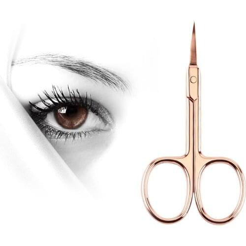 Stainless Steel Eyebrow Trimmer Scissors Pointed Safe Nose Hair Golden Mirror Clipper