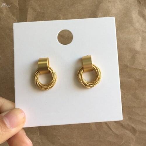 AOMU Simple 2020 New Metal Gold Multi-layer Circle Winding Geometric Fashion Design Small Stud Earrings for Women Jewelry