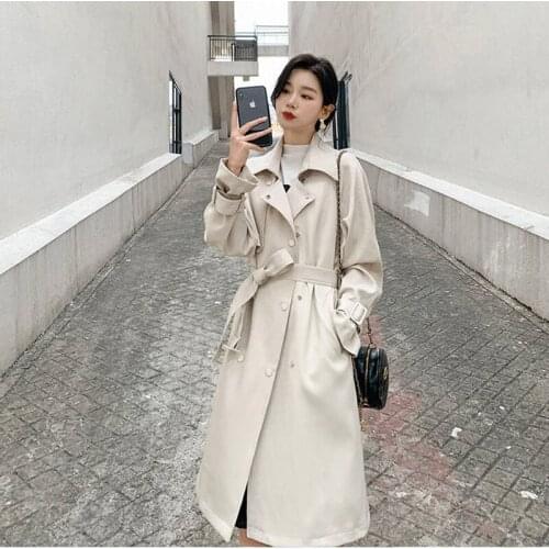 Trench Coat Womens Mid-Length 2021 Spring Waist Temperament Korean British Style Double Breasted Ladies Casual Windbreaker E470