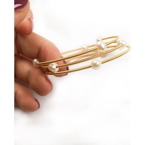 Three-ring copper female white pearl bracelet multi-style simple fashion party jewelry personality gift pearl size 7-8mm