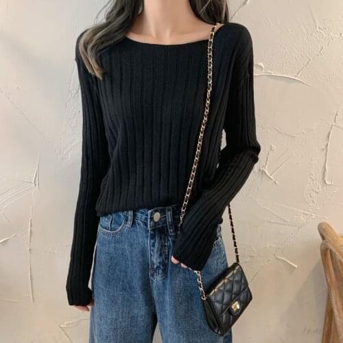 Temperament bottoming sweater women 2021 autumn and winter round neck pullover all-match long-sleeved pit strip sweater