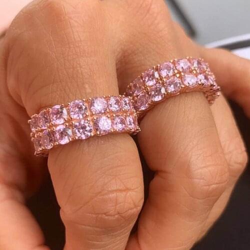 Romantic pink pinky Crystal full CZ Two-layer Luxury rings for women Bridal summer new fashion Engagement Wedding Band jewelry