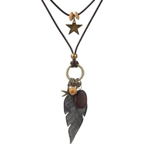 Johnature Metal Necklace Leaf Double Layer Necklace Original 2020 National Style Handmade Women Vintage Sweater Chain