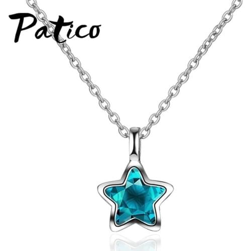 Latest Fashion 925 Sterling Silver Blue Zircon Star Pendant Necklace For Women Wedding Engagement Party Jewelry Gift