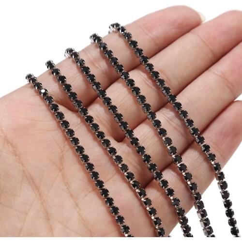 1 meter Stainless Steel Crystal Black Rhinestone Close Chain Clear Trim Sewing Craft for Shoes Jewellery Clothing Crafts