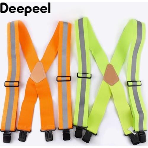 Deepeel 1pc 5*110cm Mens Work Clothes Suspenders Elastic Wide Adjustable X Type Strap Fluorescent Orange Tool Stripe SlingSP077