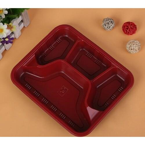 200pcs Disposable PP Plastic Fast Food Box Packaging 22 * 19 * 3.3 cm 3/4 Compartment Storage Container With Lids