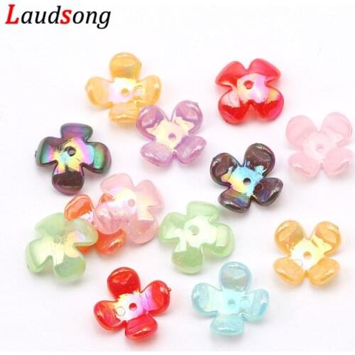 50pcs 15mm Multicolor AB Color Acrylic Flower Bead Caps Crimp End Caps For Jewelry Making Finding Diy Handmade Accessories