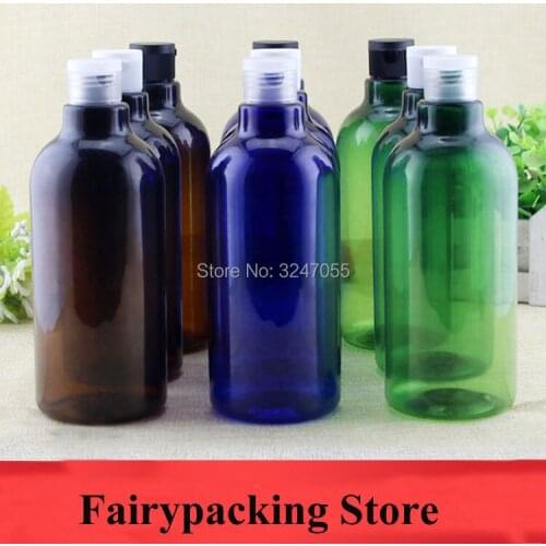 500ml Large Plastic Shampoo/Body Cream Container,Empty Blue/Brown/Green Cosmetic Lotion/Emulsion Refillable Bottle with Flip Cap