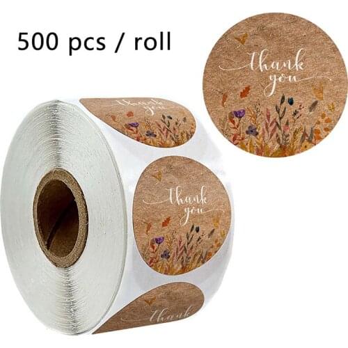 500 PCS Cowhide Material Wedding Decoration Round Flower Thank You Sticker Handmade Label Mail Supplies