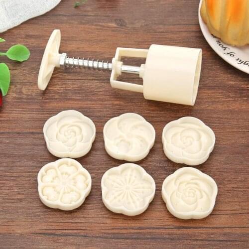 8/6pcs/set Flower Shaped Mooncake MoldCake Mold Hand Pressure Fondant Moon Cake Decorating Tools Cookie Cutter Baking Tool