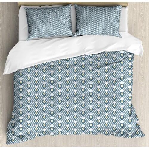 Abstract Duvet Cover Set Contemporary Geometric Pattern with Rhombuses 3 Piece Bedding Set Blue Grey Slate Blue Dark Khaki