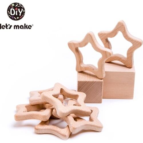 Lets Make 20pc Wooden Teether Bpa Free Natural Beech Wood Childrens Toys Diy Making Cartoon Star Shaped Baby Teether