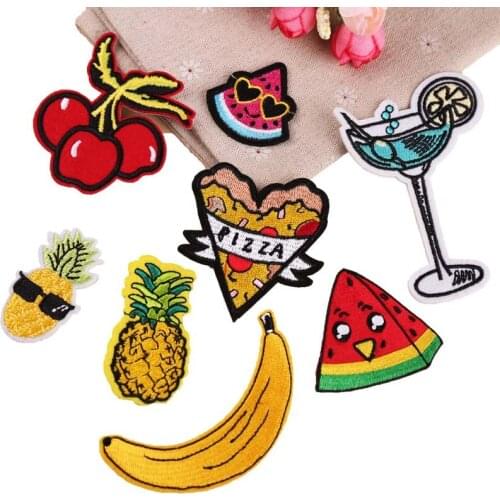 Food Banana Cherry Fruit Embroidery Patches for Clothing Iron on Kids jeans Clothes Repair hole Appliques Badge Stripes Sticker