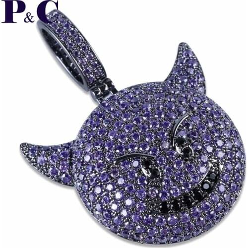 Purple Demon Evil Necklace & Pendant With Tennis Chain purple Bling Zircon Kids Necklace Fashion Hip hop Rock Jewelry