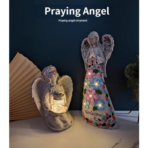 Art Modern Minimalist Creative Prayer Angel Ornaments Solar Lamp Sculpture Garden Courtyard Wings Crafts Decoration