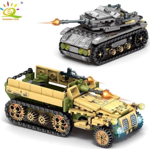 HUIQIBAO TOYS 1061pcs Army Half Track Armored Vehicles Building Blocks For Children Boys Military Tanks Truck Bricks