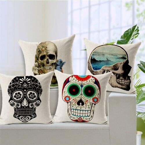 Customized Pillow Photo Mexican Skull Ocean Cushion Covers Travesseiro Recliner Small Linen Replacement Day Of The Dead Skull