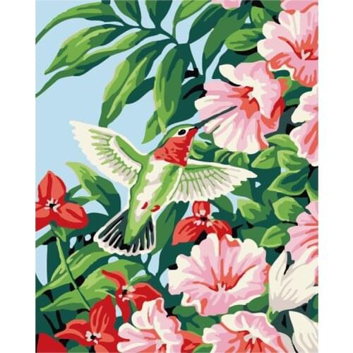 Painting By Numbers DIY Dropshipping40x50 50x65cm Hummingbirds and flowers Animal Handmade Gift For Adult Unique Gift Home Decor