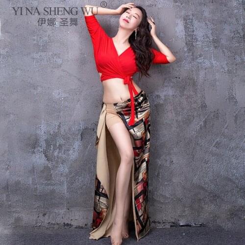 Belly Dance Set Top Middle Sleeve Printing Skirt Practice Clothes Set Oriental Dancewear Women Profession Performance Clothing